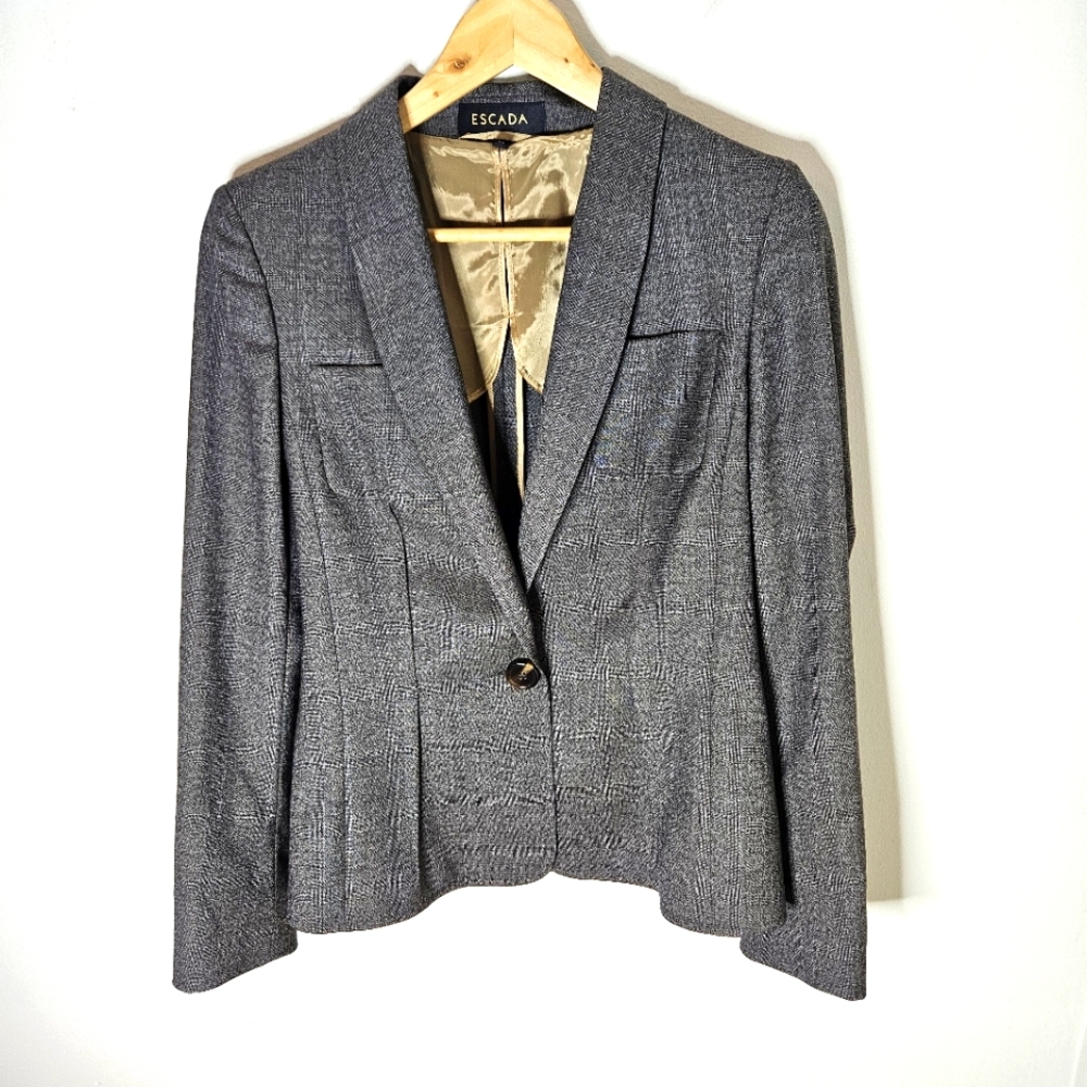 Escada Tweed Brown Wool Blazer Jacket 38 2 S